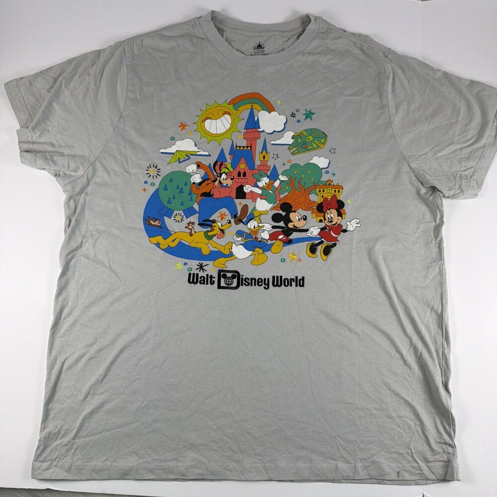 Disney Parks Play In The Park Gray T-Shirt Adult 2XL Mickey Minnie Goofy Donald